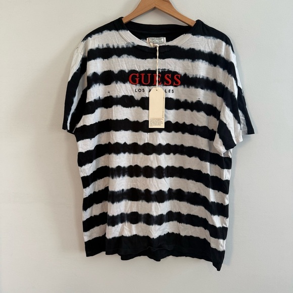 GUESS Black and White Striped Tee, NWT, Size L - Picture 1 of 6